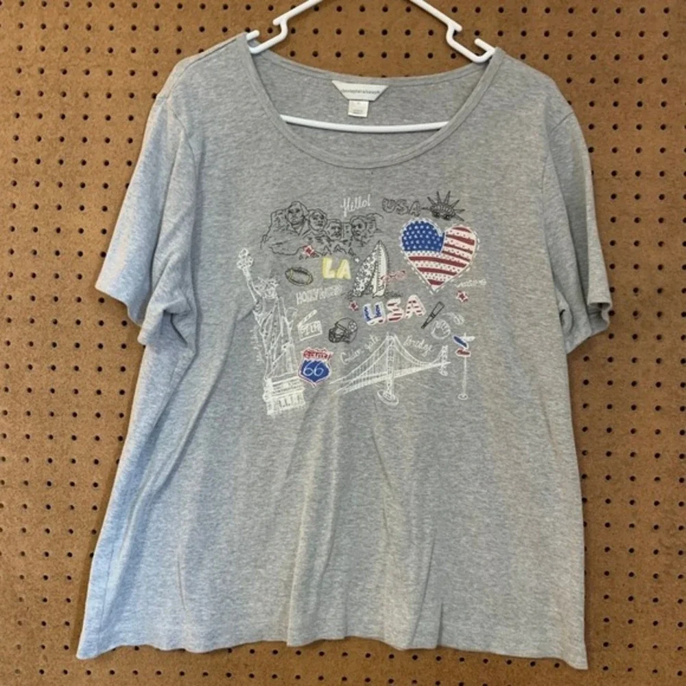 Christopher & Banks Womens T Shirt USA‎ Patriotic Graphic Print Crew Neck XL